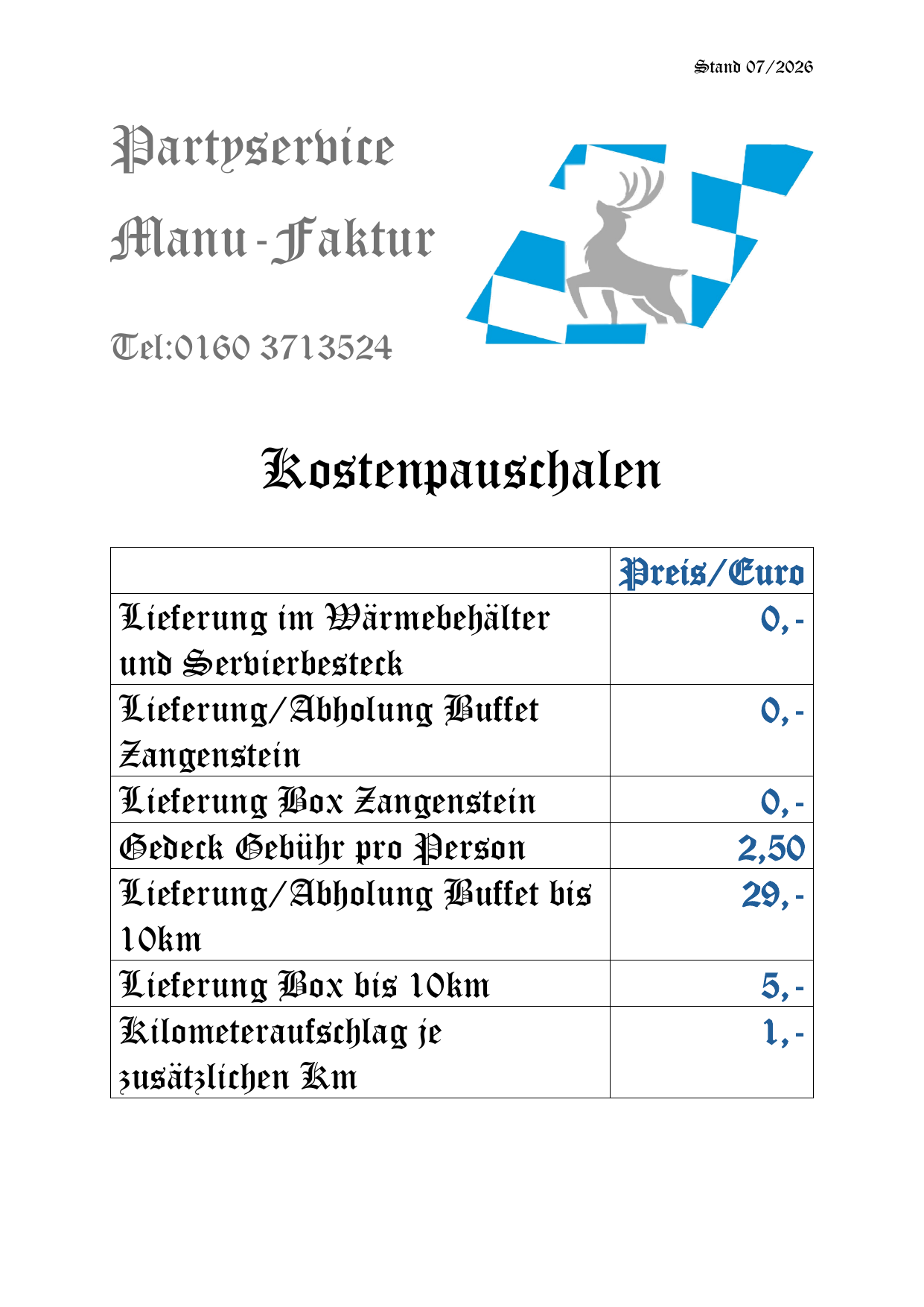 Kosten ManuFaktur Partyservice