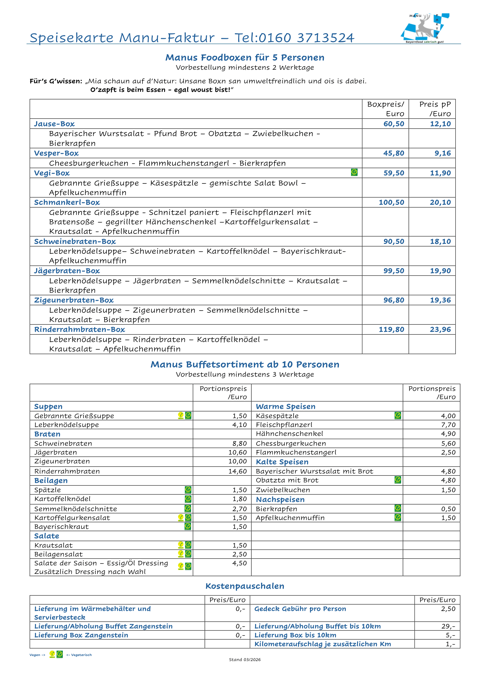 Speisekarte Manu Faktur